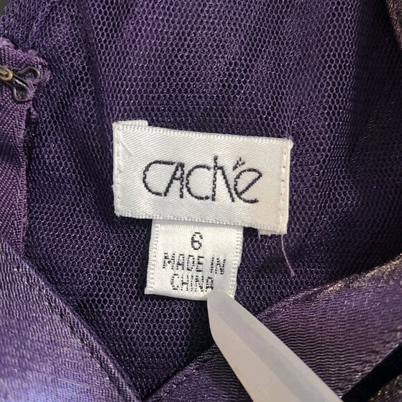 Cache Purple Iridescent Cocktail Dress Shutter Pleat Sheath Cap Sleeve V-neck 6 - Picture 5 of 10